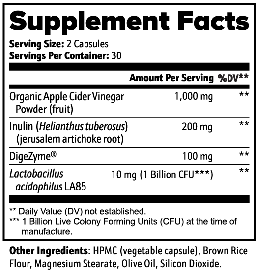 Apple Cider Vinegar Capsules with Prebiotics, Probiotics & Enzymes – Digestive & Gut Health (1000 mg, 60 Capsules)