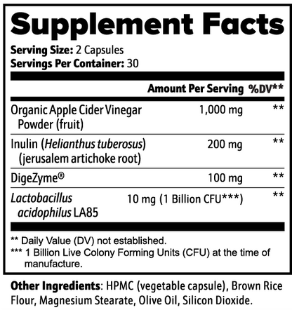 Apple Cider Vinegar Capsules with Prebiotics, Probiotics & Enzymes – Digestive & Gut Health (1000 mg, 60 Capsules)